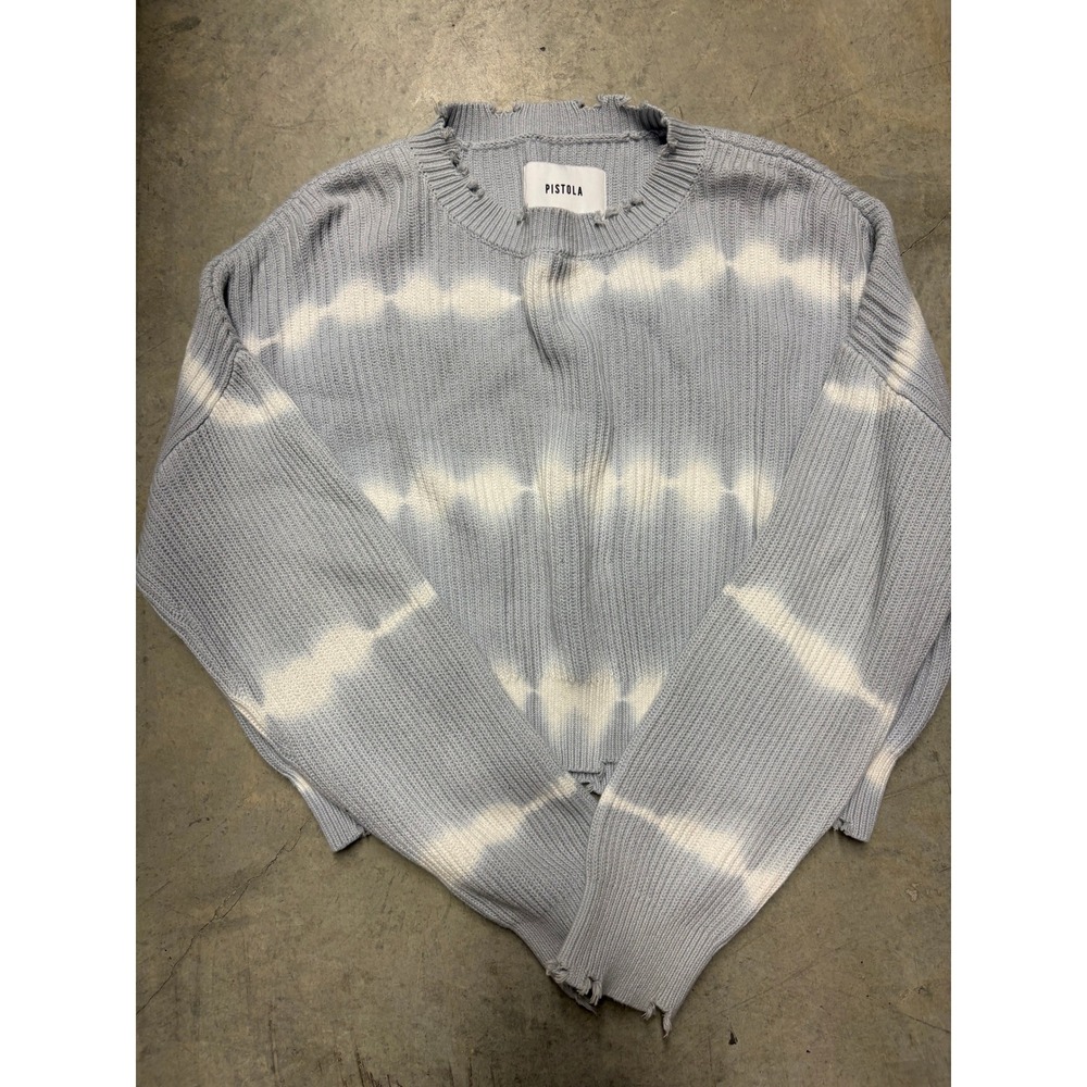 Pistola Light Blue White Tie Dye Distressed Ribbed Knit Cropped Sweater XS - Picture 1 of 3